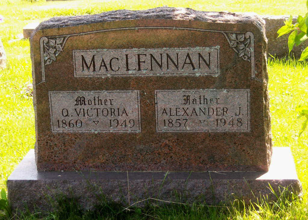 Photo of headstones/Alexander J MacLennan 1857-1948 hdstn Grove Hill cem Morrison Ill